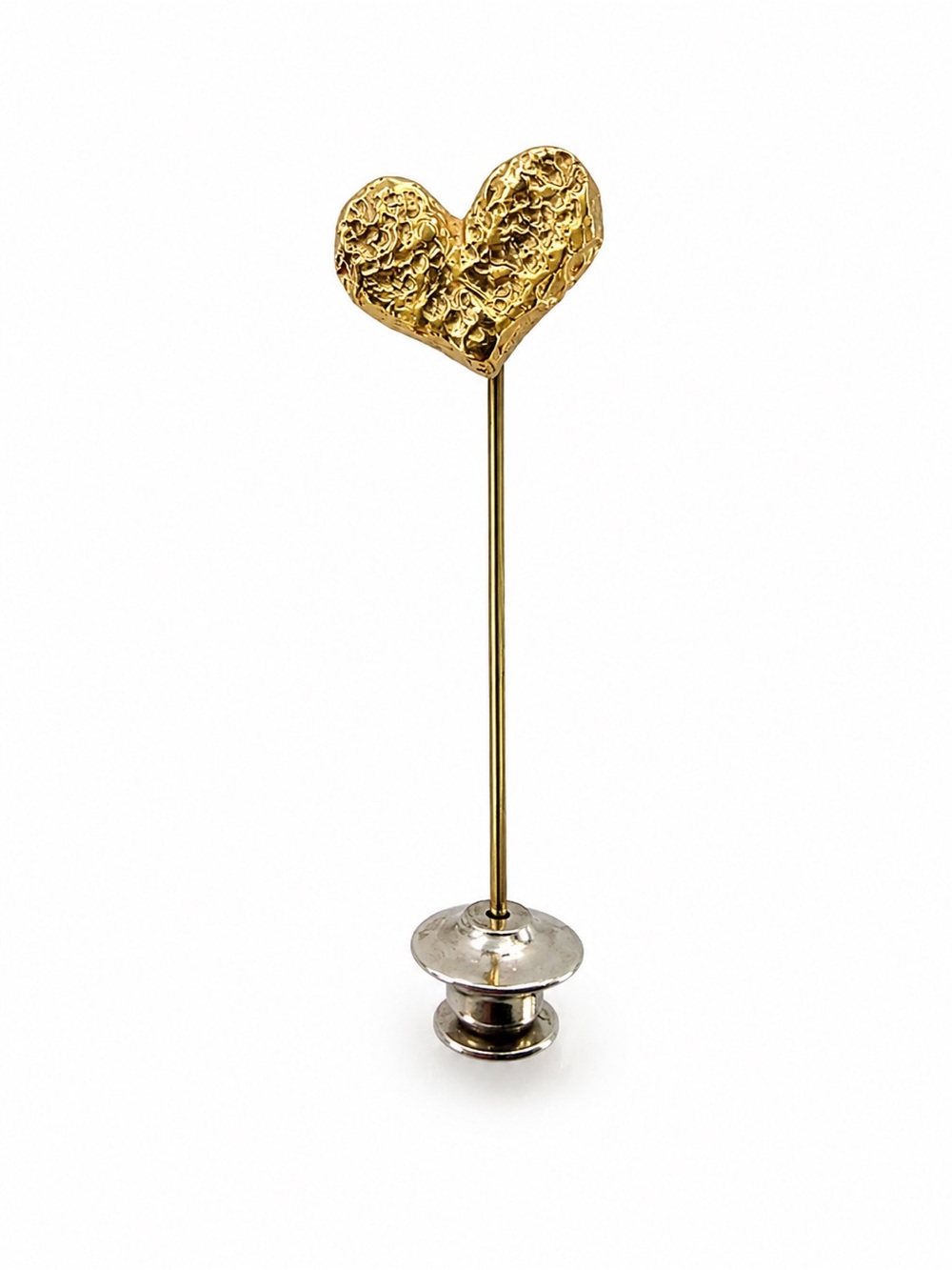 Vintage Gold Tone Textured Nugget Heart Stick Pin Lapel Pin 2"